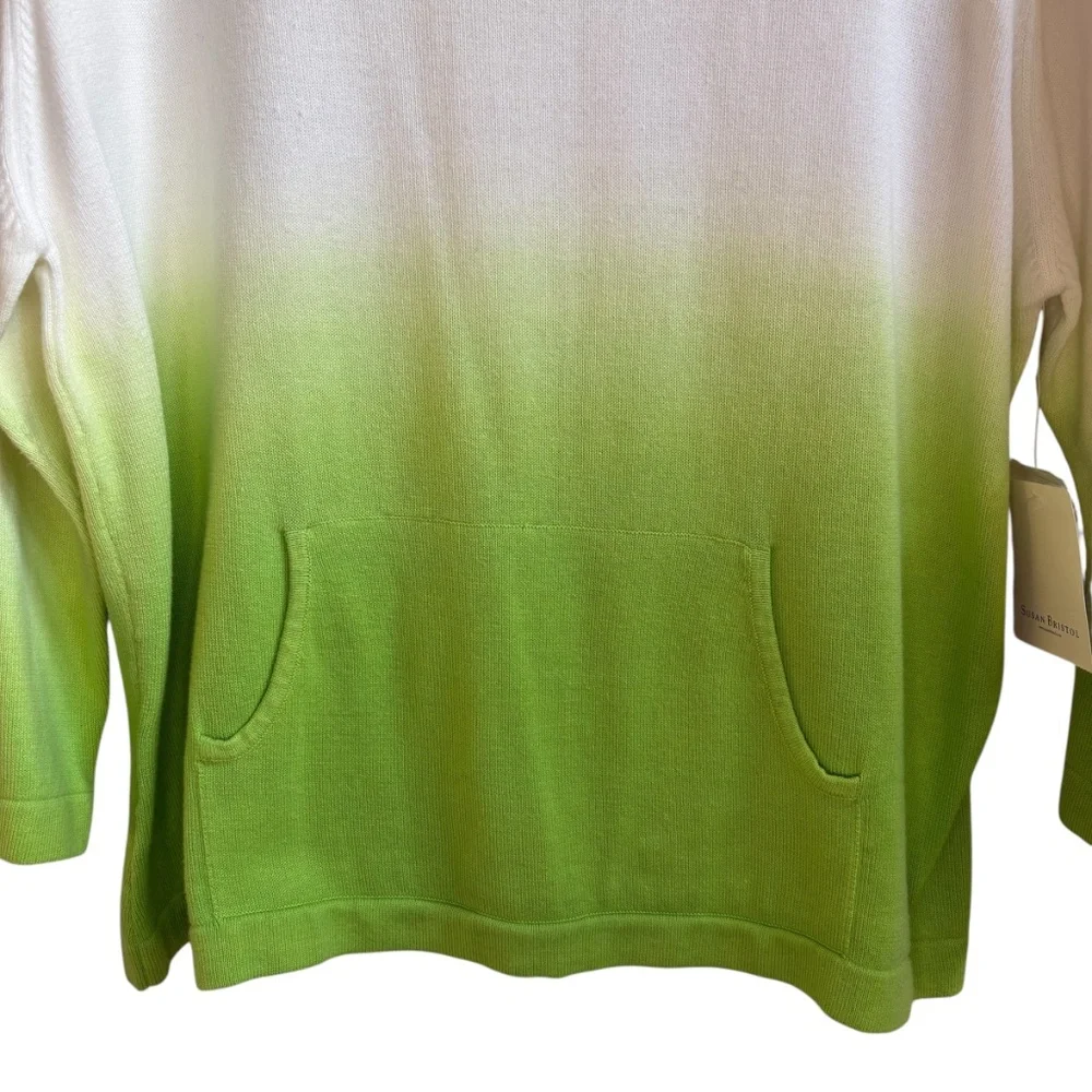 NWT Susan Bristol Ombre Green White Knit Sweater Top Women's Sz XL Preppy Casual